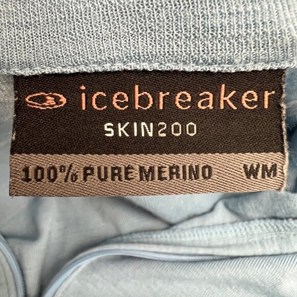 Icebreaker Skin200 Blue Merino Wool 1/4 Zip Long Sleeve Base Layer Shirt XS - Picture 11 of 15